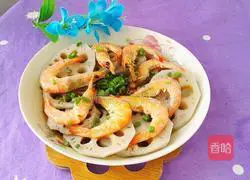 Serve the garlic lotus root shrimp while hot.