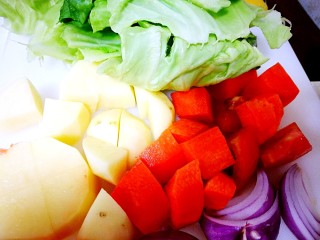 Cut the vegetables into bite-size chunks.